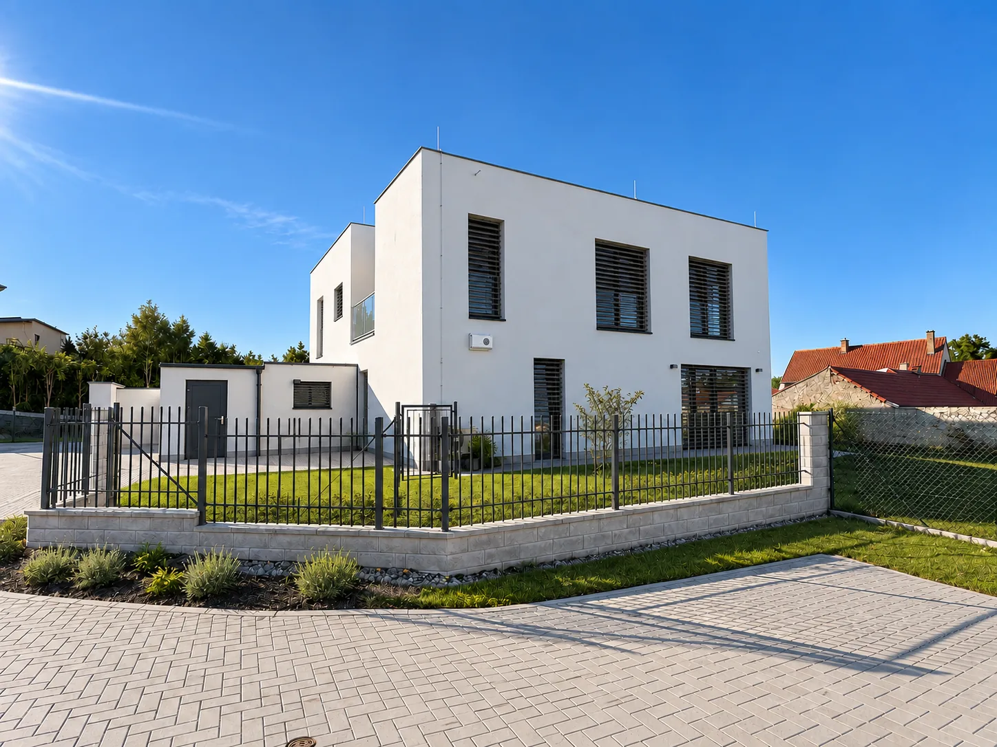 Dvojdům C1 a D1 po založení zahrady, vizualizace
