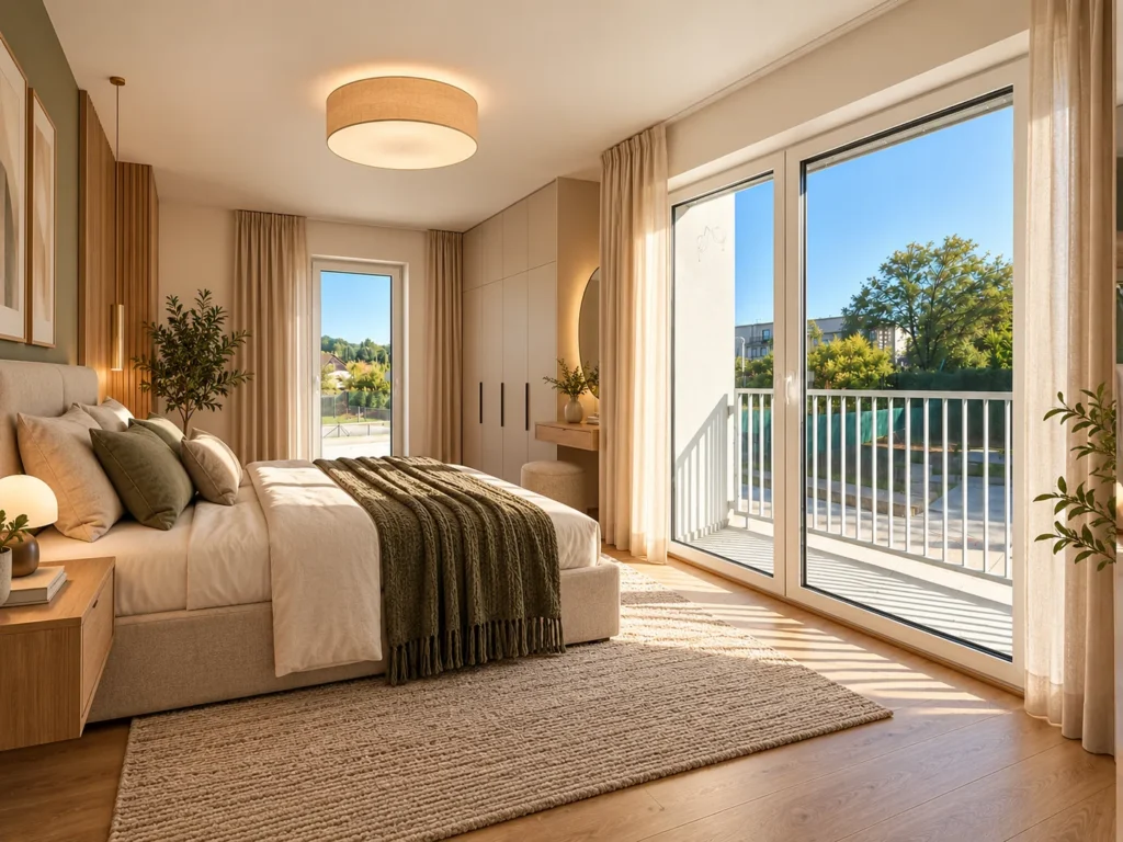 Ložnice v patře s balkonem, vizualizace zařízení